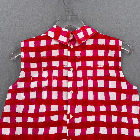 MARNI X UNIQLO Checked top Womens White Red Sleeveless Pleat Front Collared - Picture 6 of 16